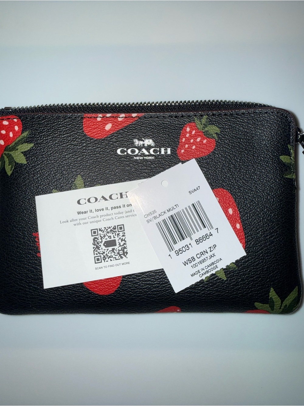 Coach Black Strawberry Print Zip Pouch - Picture 2 of 3